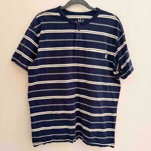 Katin Mens Large 100% Cotton Navy Blue Striped Henley T-Shirt